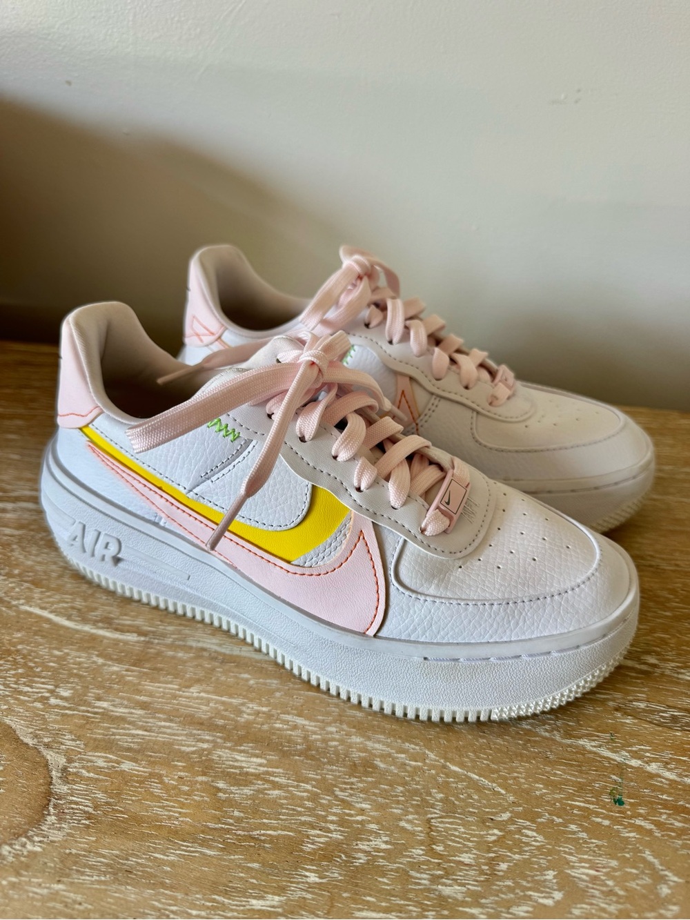 Nike Air Force 1 White Pink Yellow Leather Sneakers